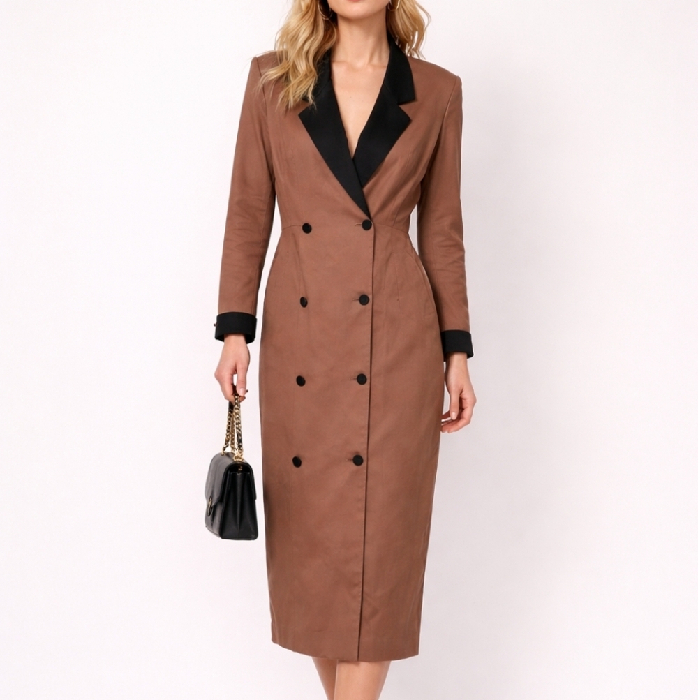 Vintage Medium Pure Virgin Wool Randy Pantel Medium Camel Blazer Maxi Dress